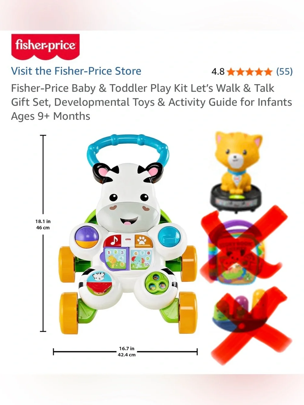 Fisher-Price Colorful Zebra Push Walker in White, Black, Blue, Yellow & Green